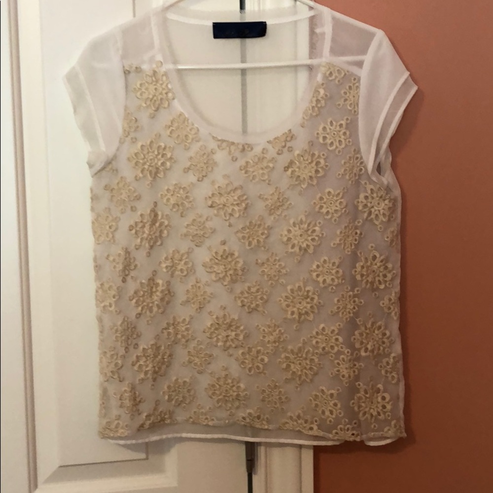 White and Gold Sheer Embroidered Top